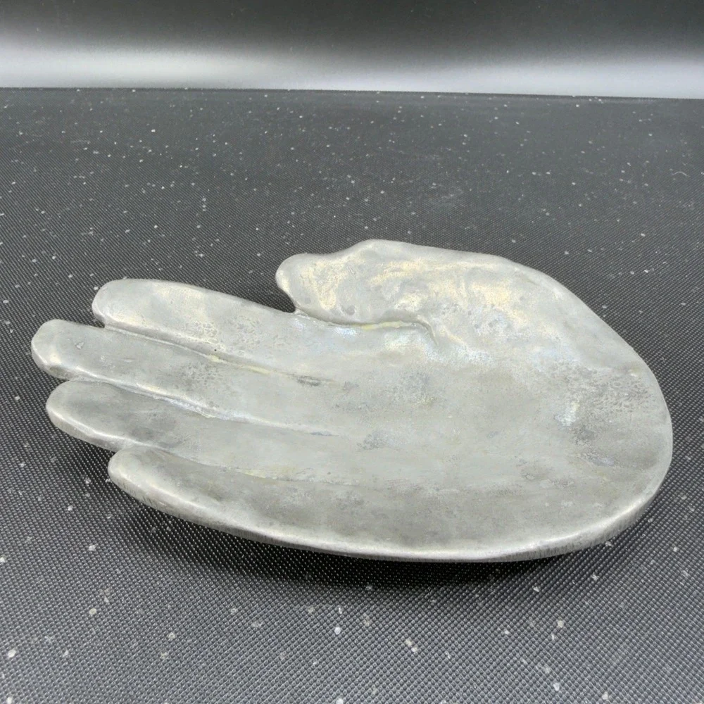 Patrick Meyer Pewter Art Hand Brutalist Modernist Jewelry Trinket Dish Catchall‎